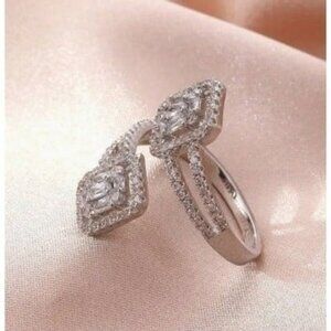 18k White Gold Plated Open Adjustable Silver Diamond Ring
